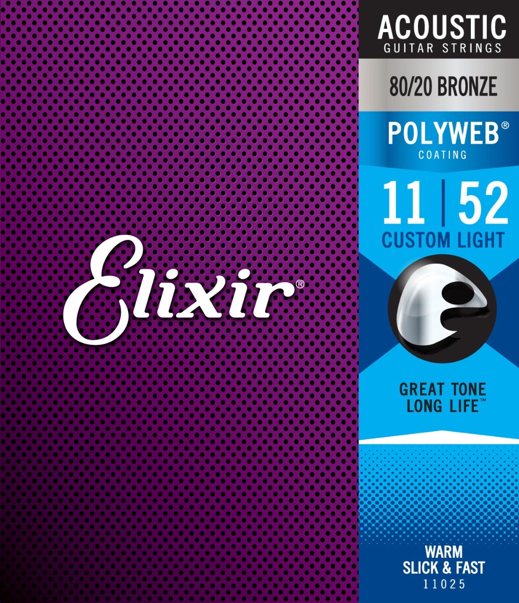 Buy Elixir 80 20 Bronze Acoustic Guitar Strings With POLYWEB Coating Custom Light .011 .052 Sam Ash Music